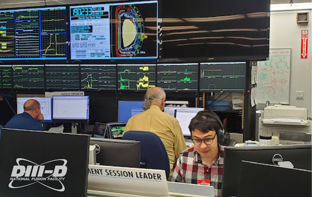  Picture of Ian Char working in the control room of the DIII-D National Fusion Facility.